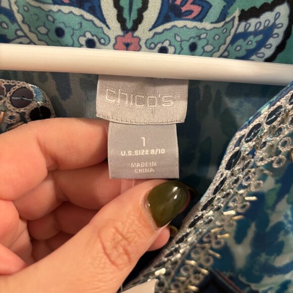 Chico's Embellished Tranquil Turquoise 3/4 Sleeve Coastal Tunic ~ Medium ~ NWT - Picture 5 of 9